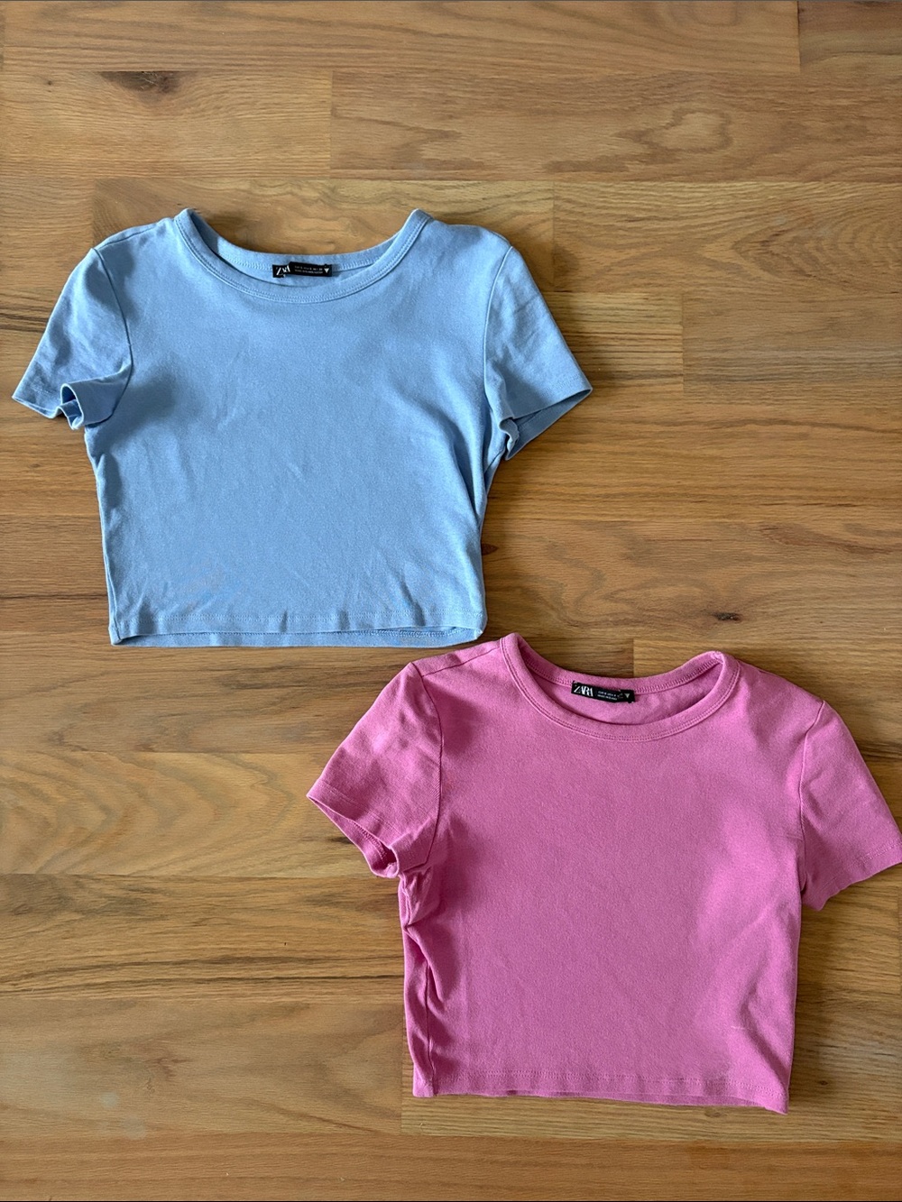 Zara Short Sleeve Crop Top - BOTH SHIRTS INCLUDED - Light Blue & Pink